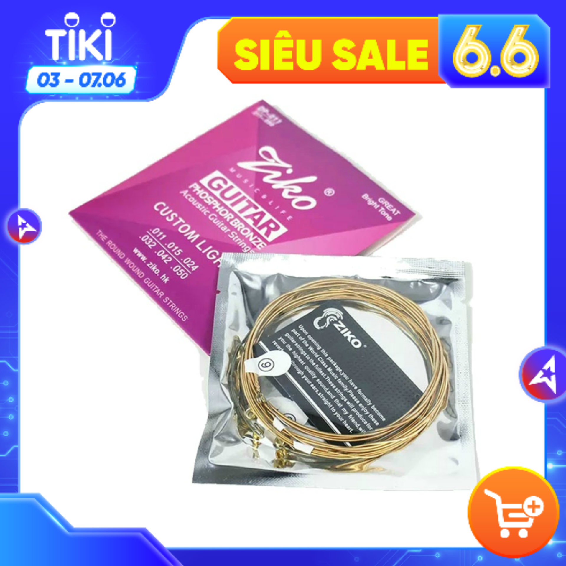 Bộ 6 Dây Đàn Acoustic Guitar Phosphor Bronze Ziko DP-011, Phủ Lớp Chống Gỉ, Độ Bền Cao - Hàng Chính Hãng