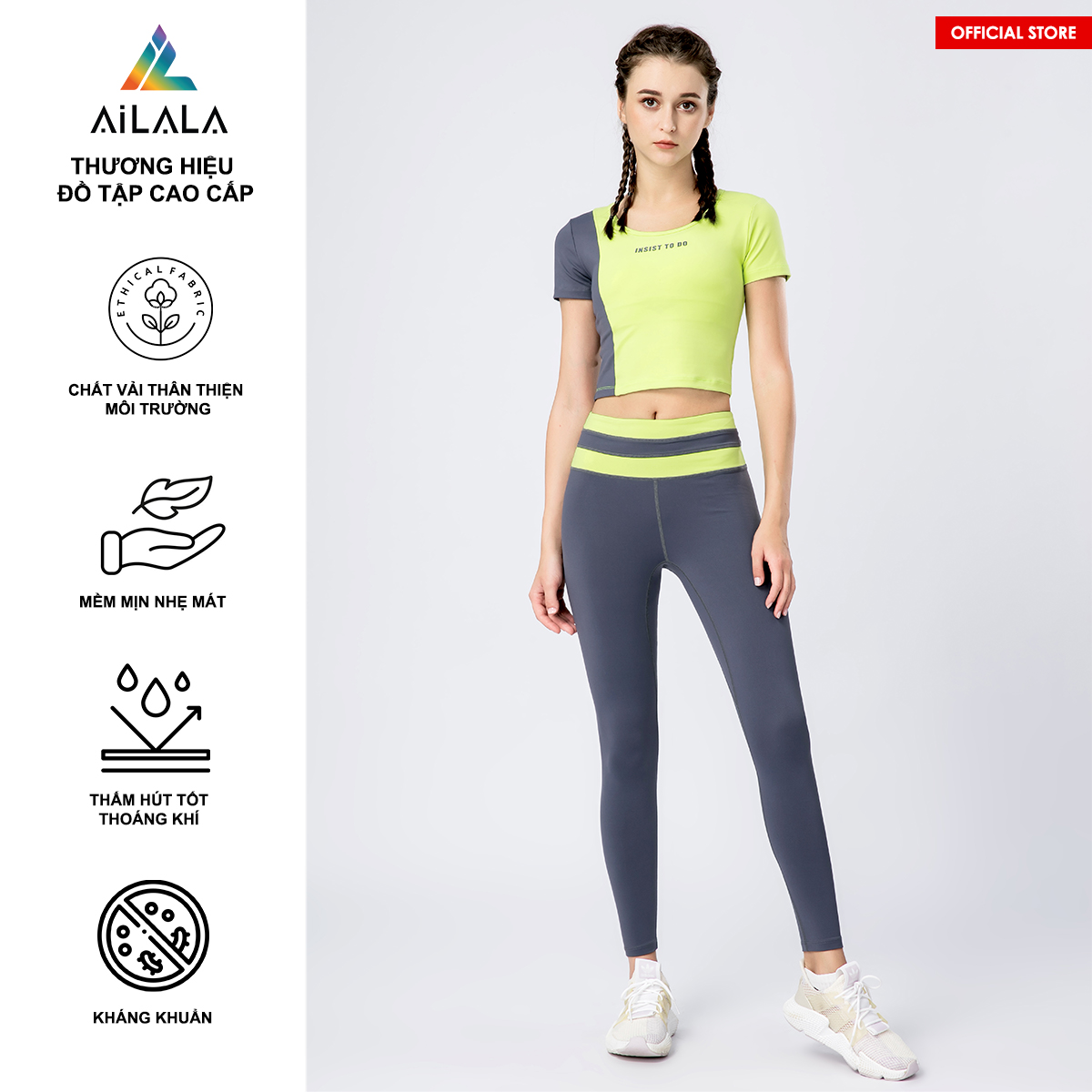 Bộ quần áo thể thao nữ AiLALA LUX46, Đồ tập Yoga Gym Pilates, chất vải Hi-tech cao cấp
