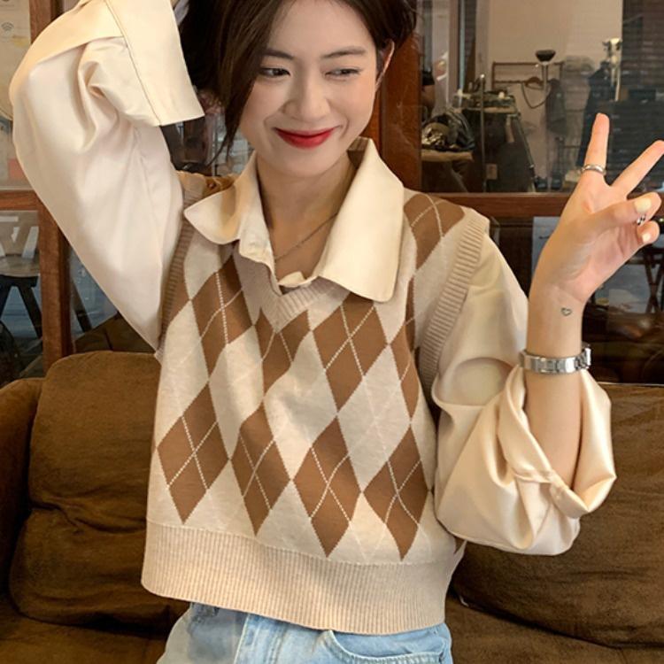 Hàng Sẵn_ Áo gile ngắn cổ điển phong cách retro Hadu shop