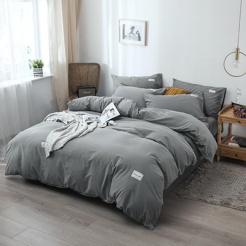 Bộ chăn ga gối cotton tici 5 món xám nhạt