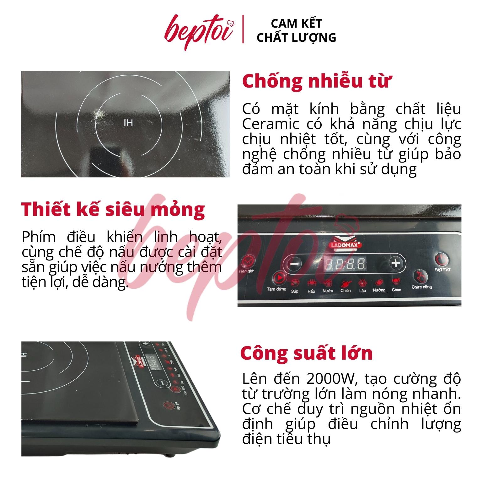 Bếp từ đơn Ladomax công suất 2000W, bếp điện từ mặt kiếng chịu lực HA-667 (Tặng Kèm Nồi Lẩu) - Hàng Chính Hãng