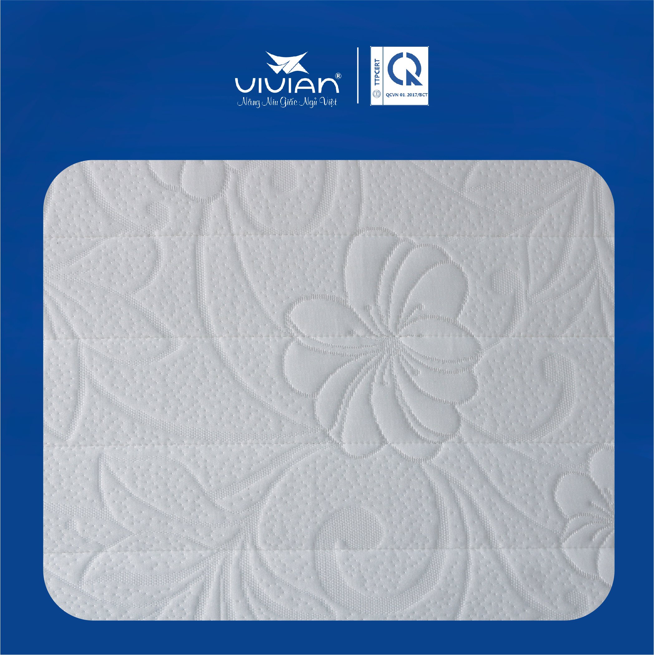 Nệm Bông Ép HAPPY Vivian Thẳng Có Chần - Vải Gấm Damask Cao Cấp - Hoa Văn Màu Sắc Ngẫu Nhiên