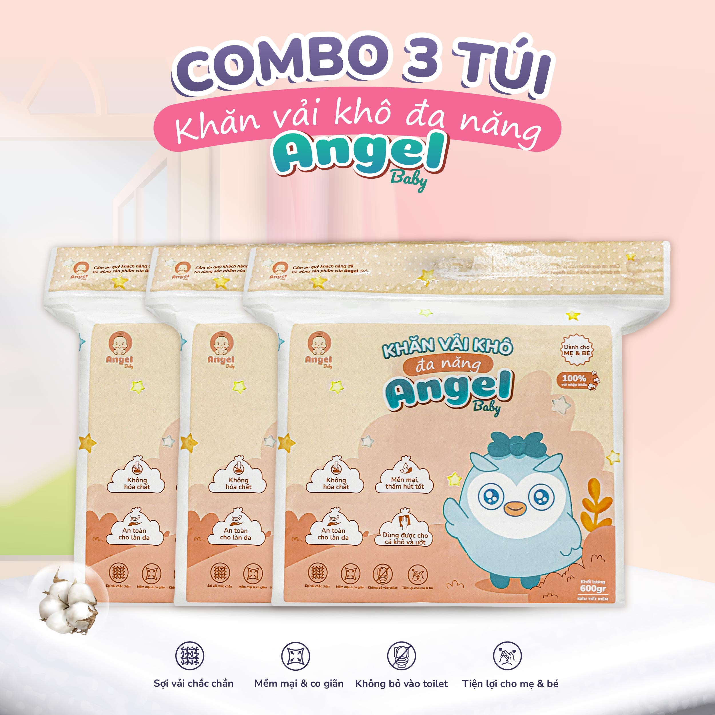 Khăn khô đa năng, khăn lau cho bé, khăn tẩy trang đa năng