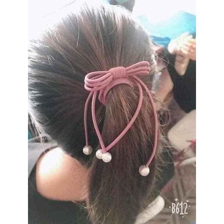 Hộp 12 dây buộc tóc,cột tóc kiểu có đính hạt – giao màu ngẫu nhiên