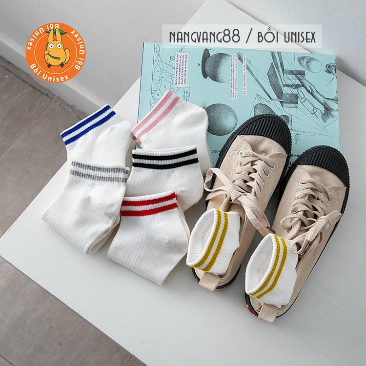 Vớ, Tất Nam Nữ cổ ngắn có sọc phong cách đơn giản, dễ phối đồ, nhiều màu