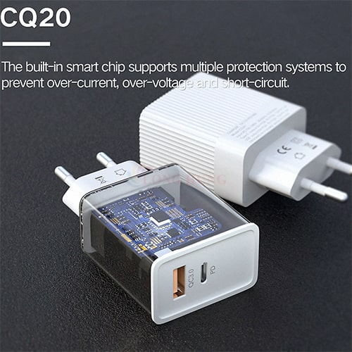 Cốc sạc Foomee 1USB 1Type-C QC 3.0+ 18W CQ20 - Hàng chính hãng