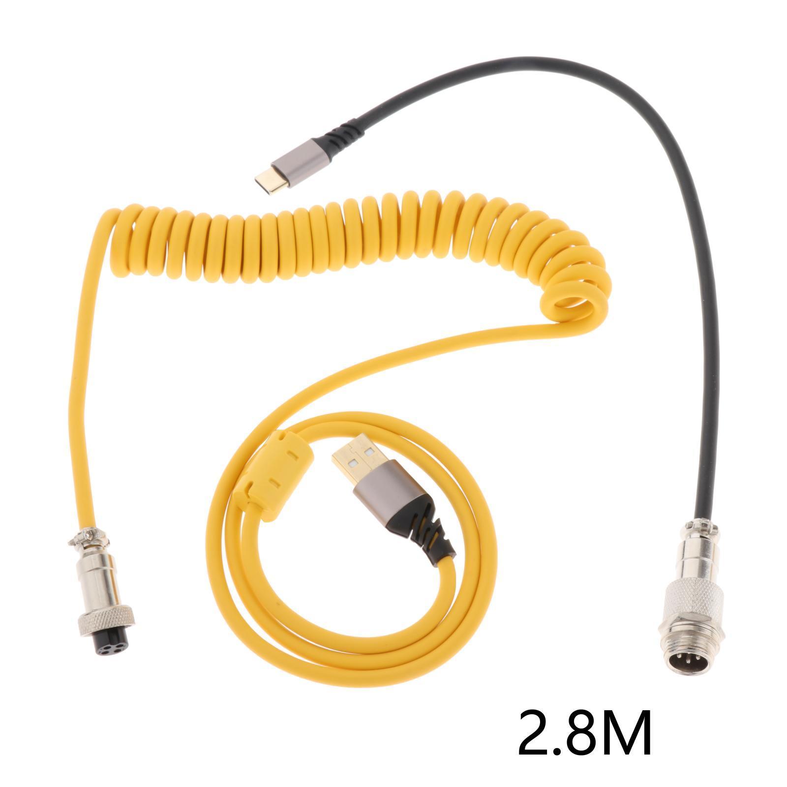 Coiled USB Type C Cable with Aviation Plug for Laptop for Type C Mechanical Keyboard