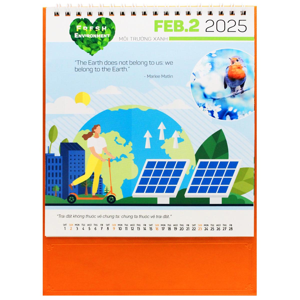 Lịch Bàn Đứng 2025 - Môi Trường Xanh - Văn Lang VL-LB10 - Đế Màu Cam
