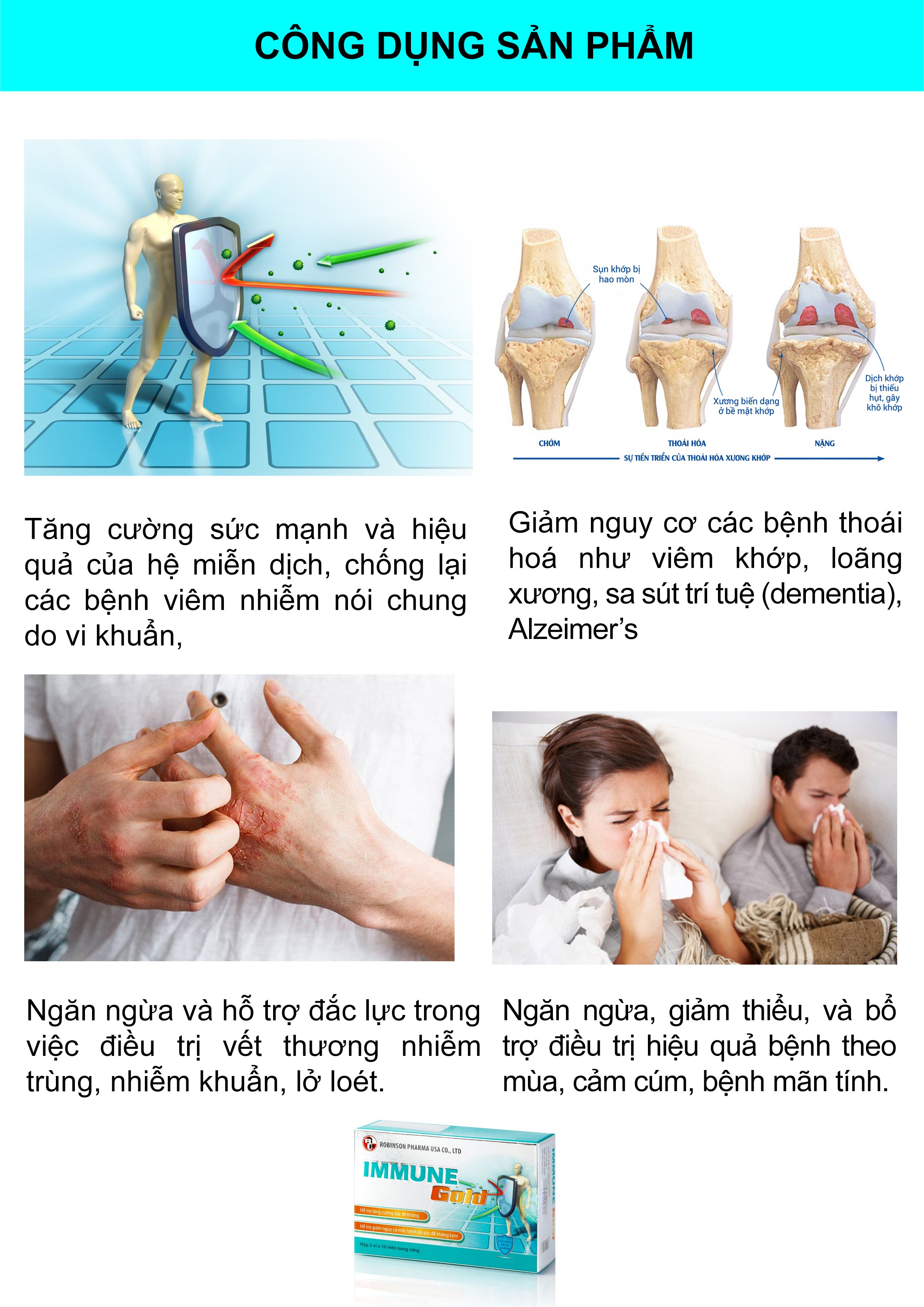 TPCN- Robinson Pharma USA- Immune Gold-Viên uống tăng sức đề kháng, hệ miễn dịch