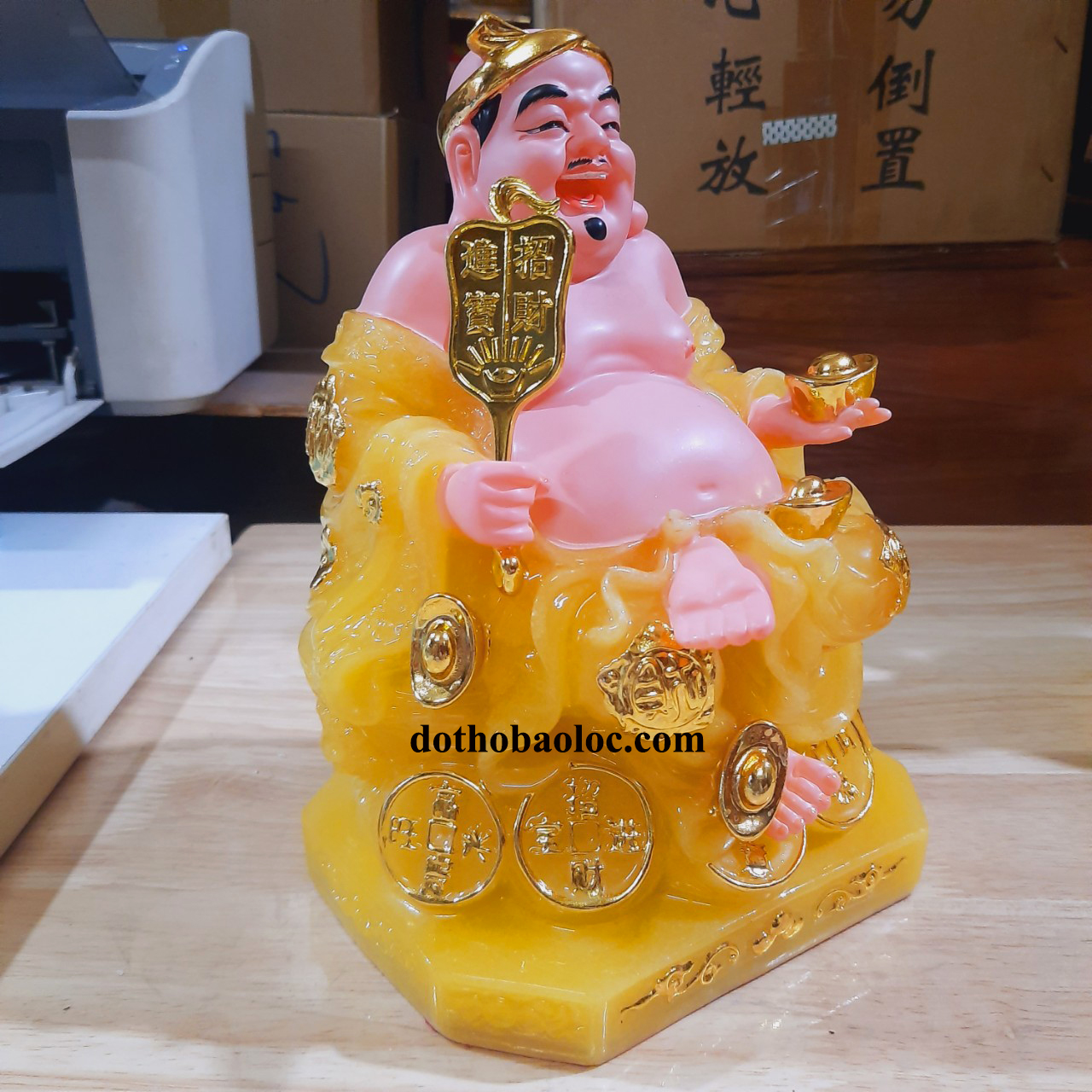 Tượng Thần Tài Thổ Địa bằng đá cao cấp nhập khẩu màu vàng cao 20cm