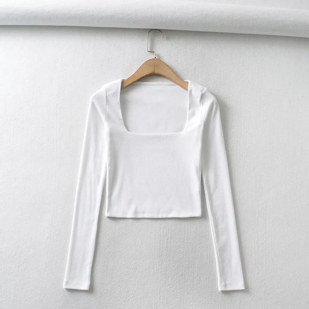 Áo croptop cổ vuông dài tay siêu xinh thời trang 3112