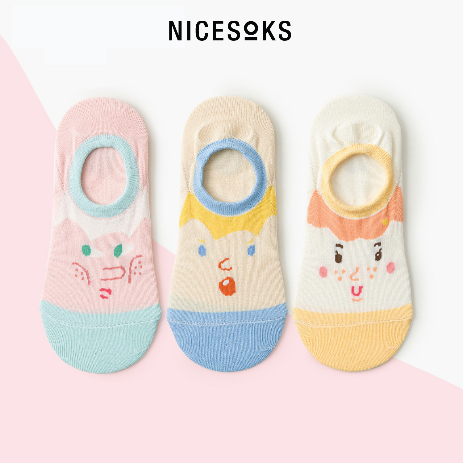 Set hộp 3 đôi tất nữ NICESOKS - NS518713FS chất liệu cotton cao cấp, dáng lười ngắn cổ thể thao, họa tiết cute , hàng chính hãng