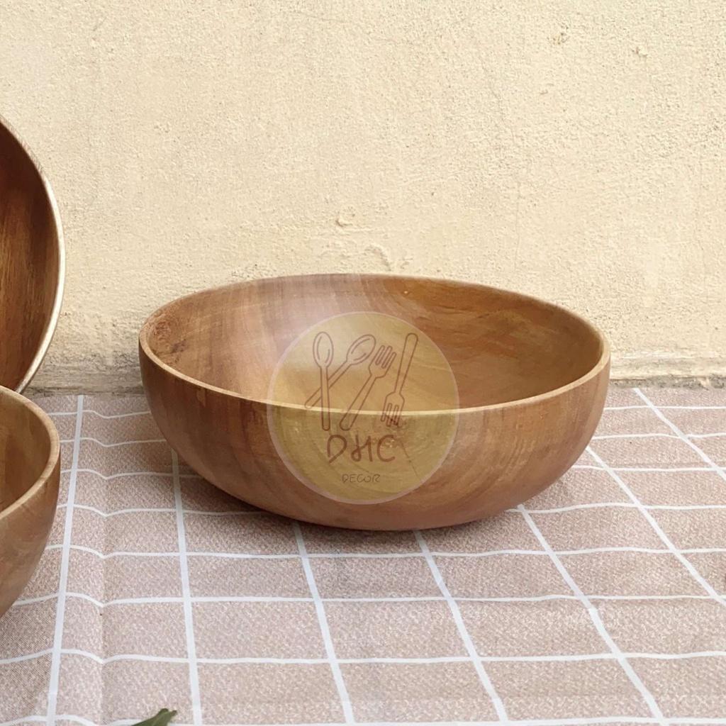Bát gỗ Keo nguyên khối kích thước đựng Salad/món trộn/hoa quả/đồ khô