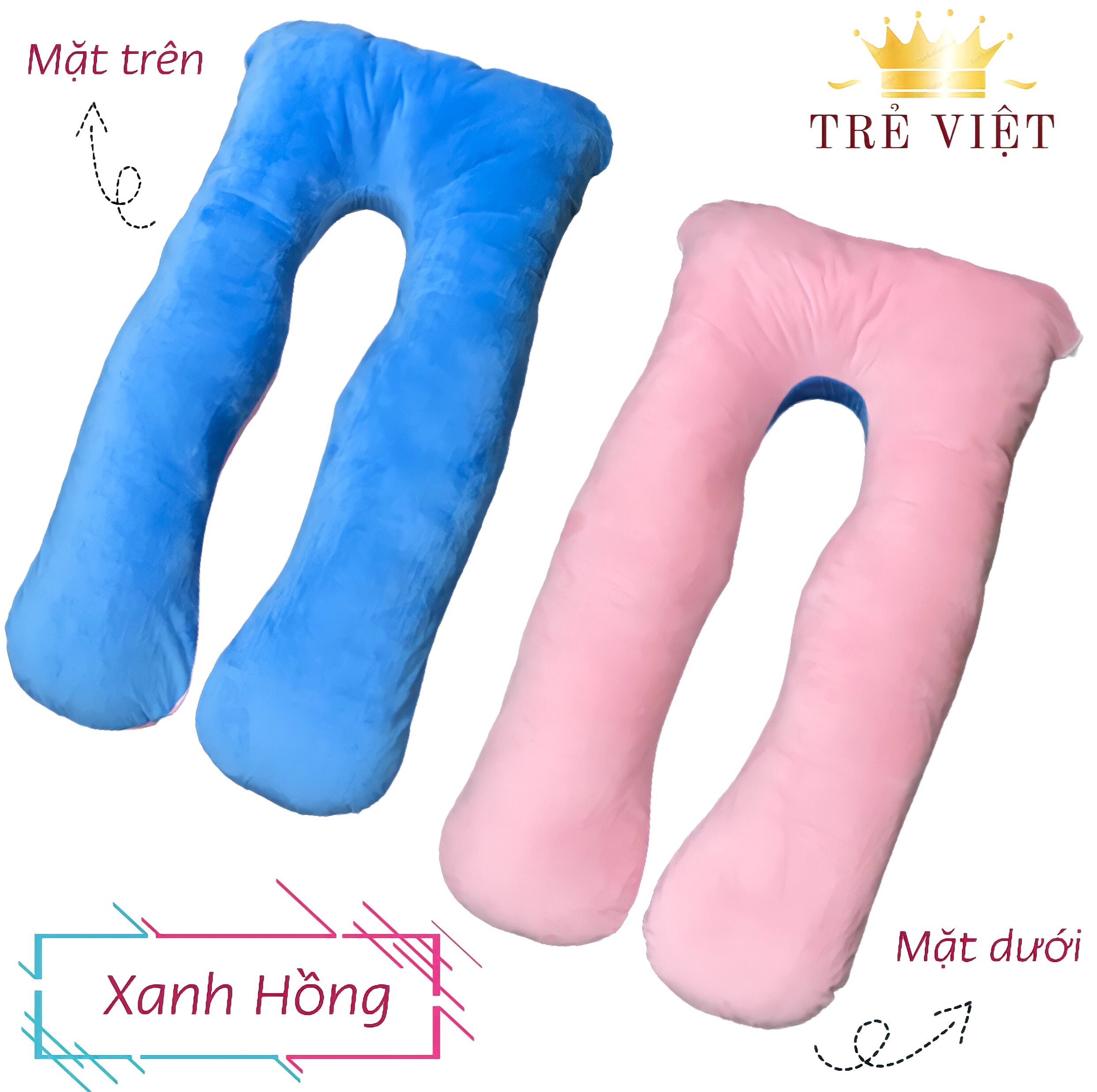Gối ôm bà bầu, gối chữ U vải nhung cao cấp, lõi bông căng phồng êm ái, hỗ trợ nâng đỡ cơ thể, tránh tình trạng đau lưng.