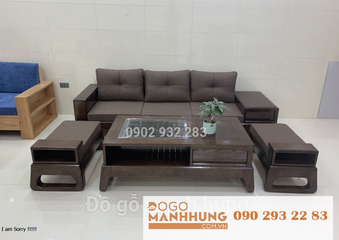 Bộ bàn ghế phòng khách sofa gỗ sồi 4 món nhỏ xinh G10