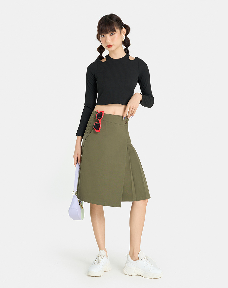 Chân Váy Midi Nữ Thời Trang JUNO Vạt Chéo Xếp Ly JNVLU013