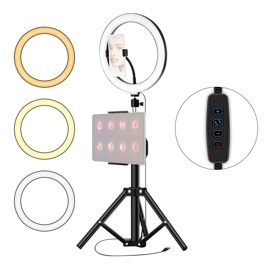 Đèn LED vòng 26cm / 10 inch 3 màu 10 mức có thể thay đổi độ sáng 3200-5600K với giá ba chân