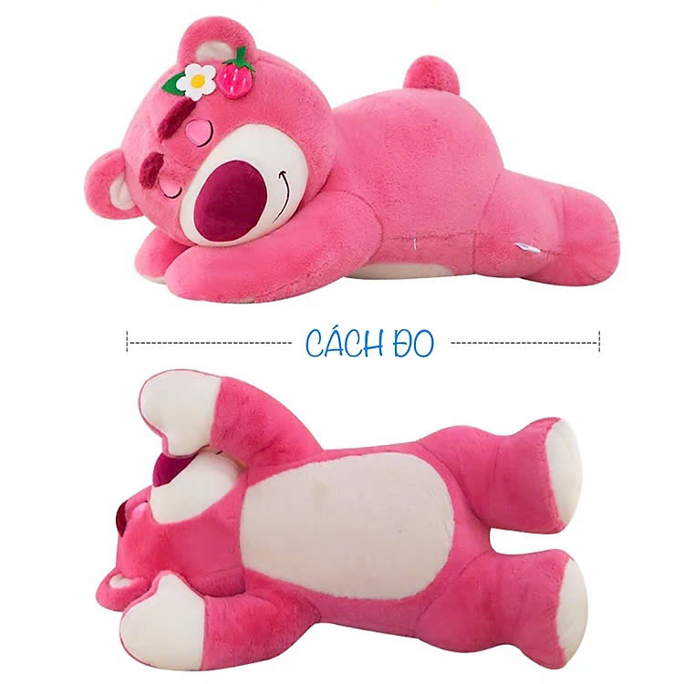 Gấu bông Lotso nằm siêu dễ thương – Size 40 – Quà tặng thú nhồi bông tai dâu nằm – Gối ôm hugging bear cho bé ngủ ngon