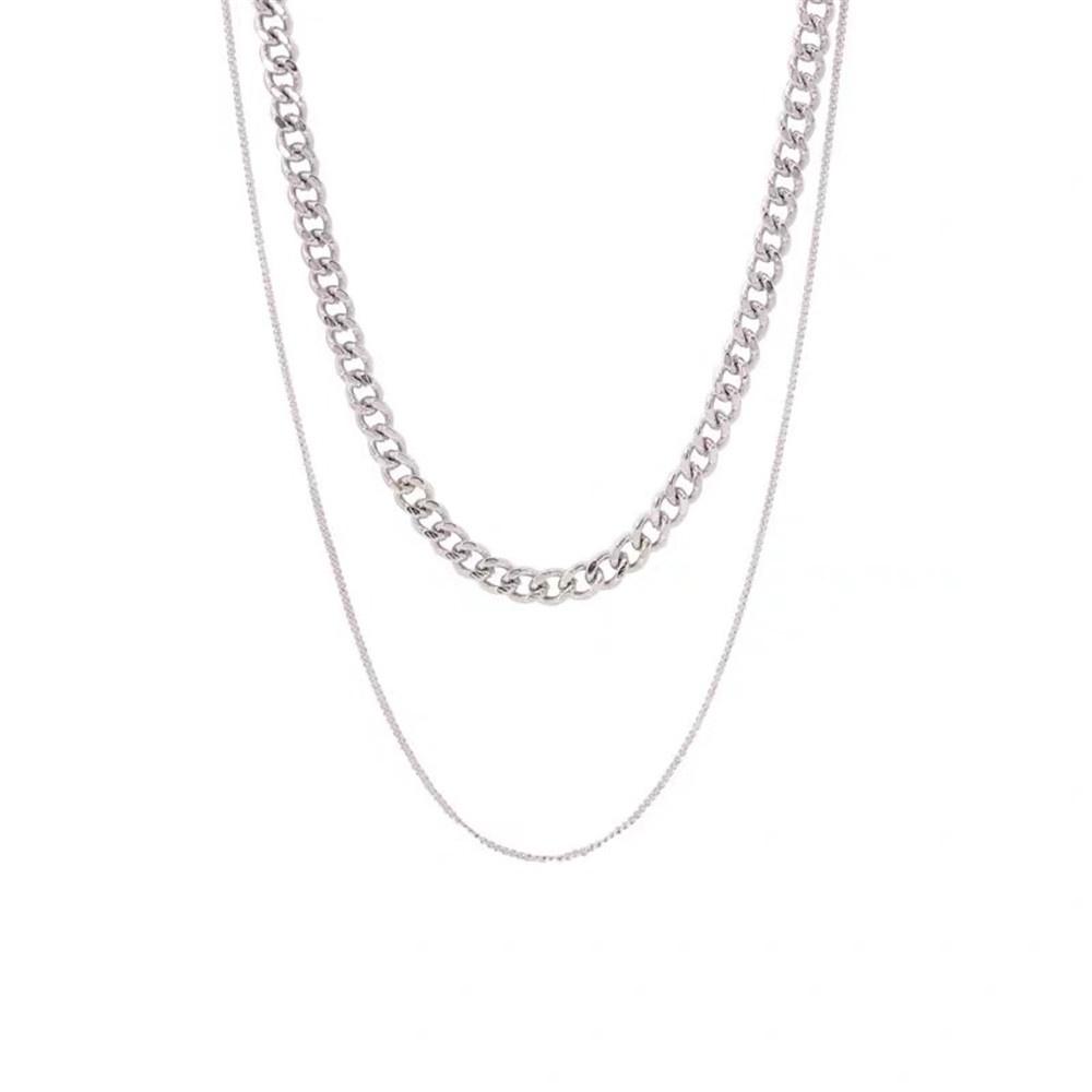 Trendy Double layer Long Chain Necklace Simple Minimalist Punk Chain Necklace for Women Men HB