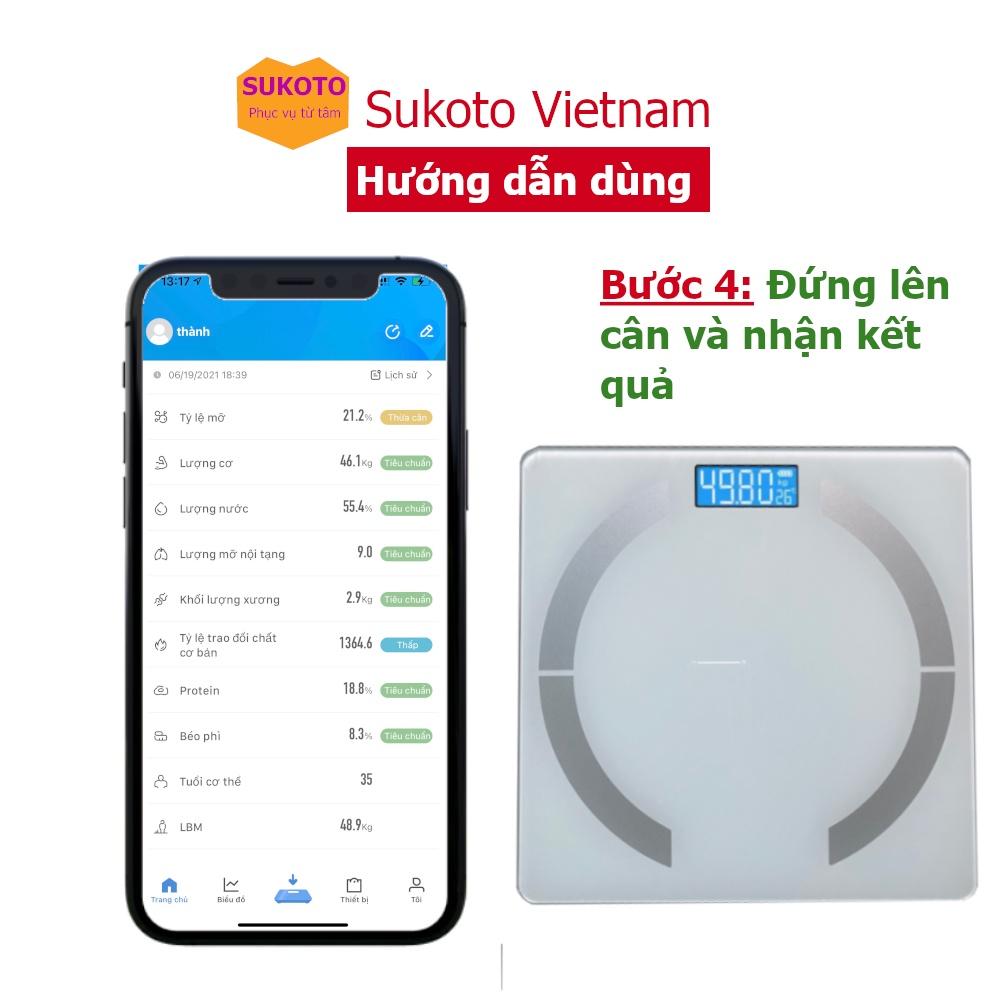 Cân điện tử đo mỡ máu, lượng cơ, tỉ lệ mỡ cơ thể kết nối app bluetooth, Tặng kèm thước dây