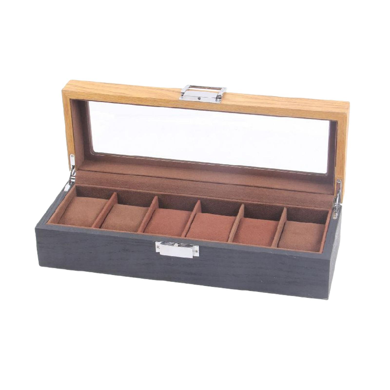 Watch Box Display Case Retro Wood for Exquisite Gift W/Clear Top & Lock