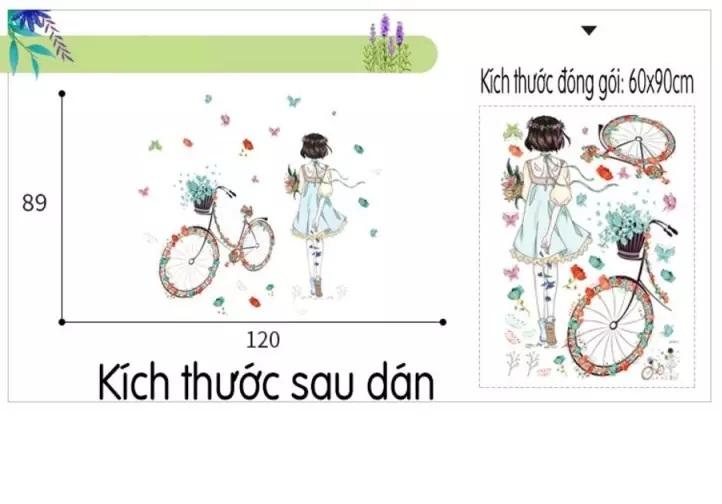 DECAL DÁN TƯỜNG CHÙM ĐÈN HOPE VÀ CÔ GÁI XE ĐẠP