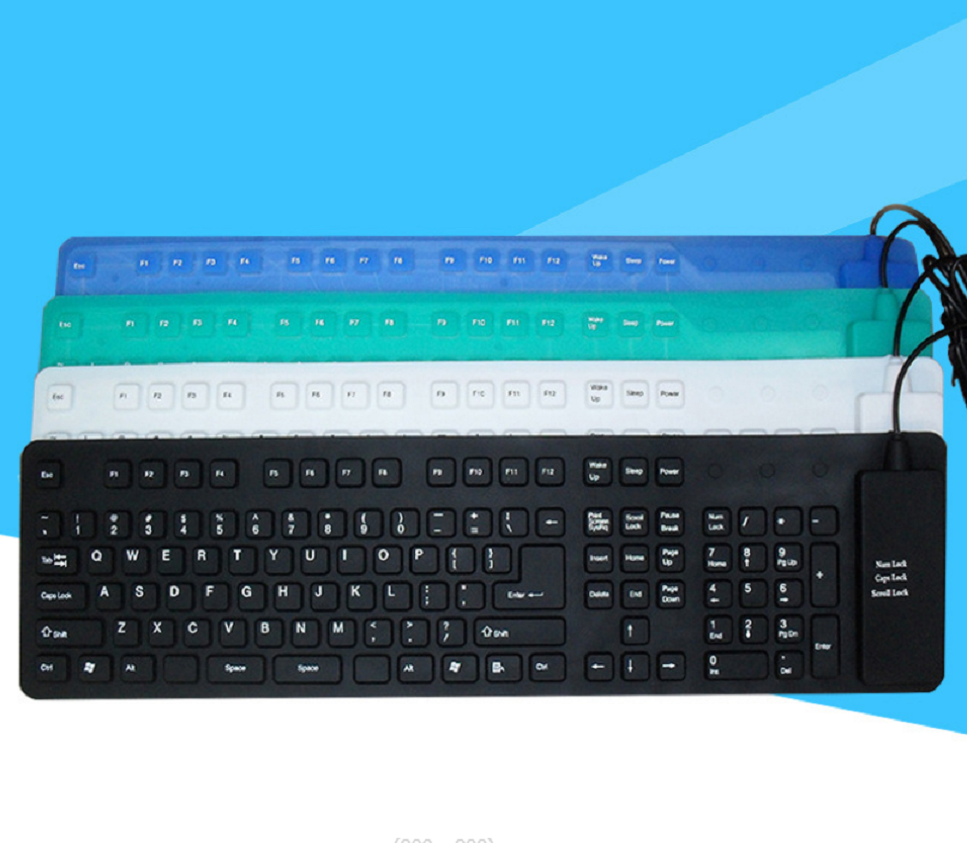 Bàn Phím Silicon Gấp Gọn Cổng USB Chống Nước Chống Bụi - Đen
