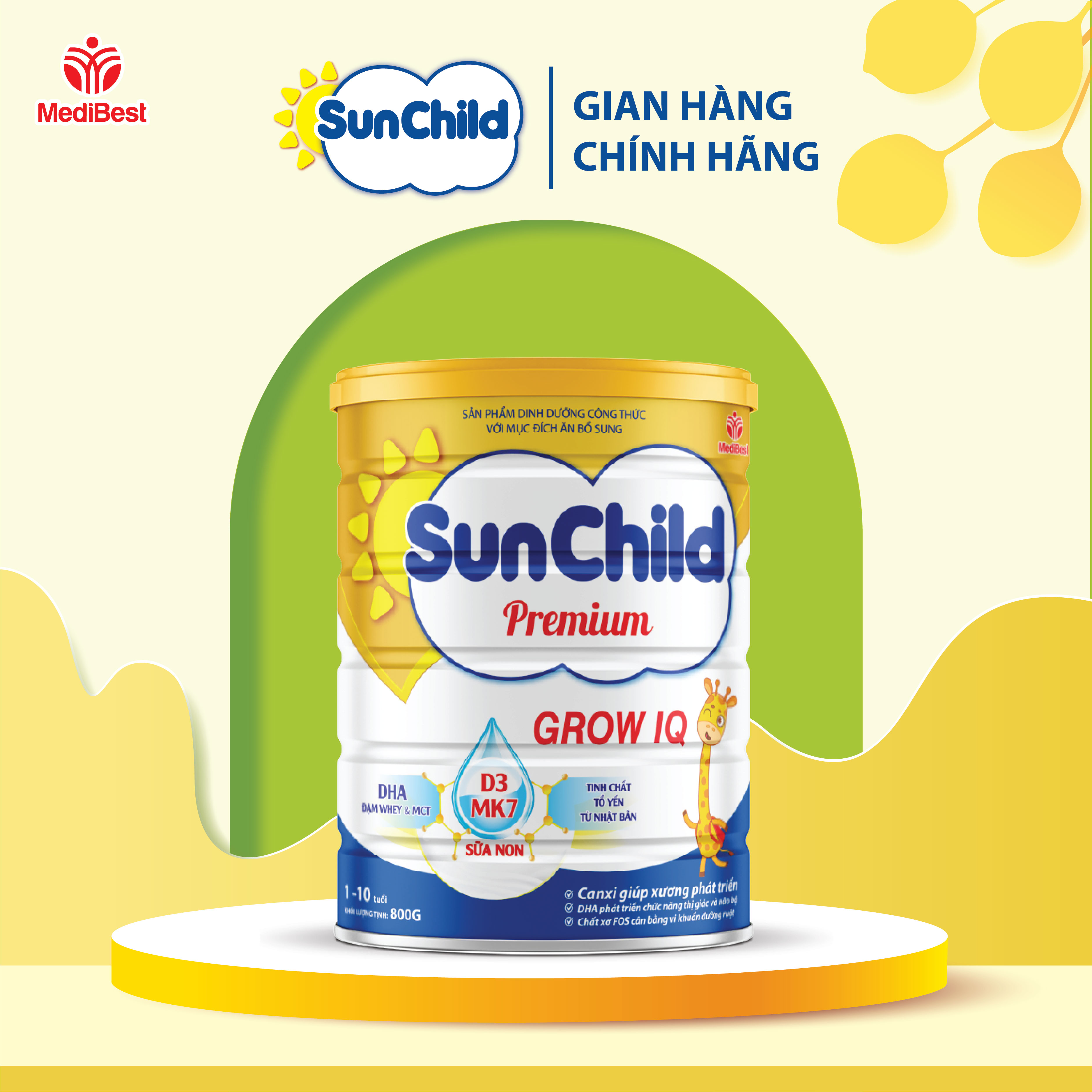 Sữa bột SunChild Premium GROW IQ -  Dinh dưỡng cho bé cao lớn và thông minh