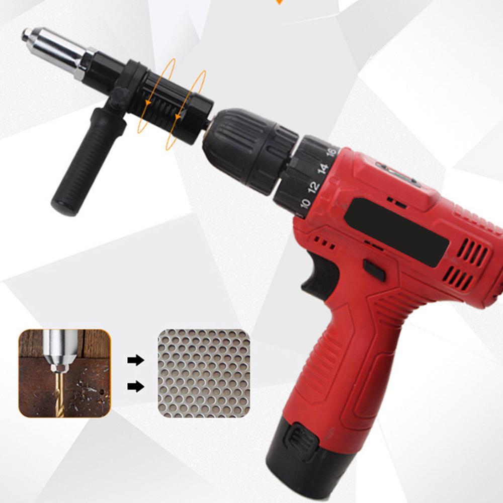 Rivet Gun Adatper Riveter Drill Converter Attachment Electric Power Drill Riveting Hand Tool Kit for Riveting Insert 3/32'' 1/8'' 5/32'' 3/16'' Rivets Nut