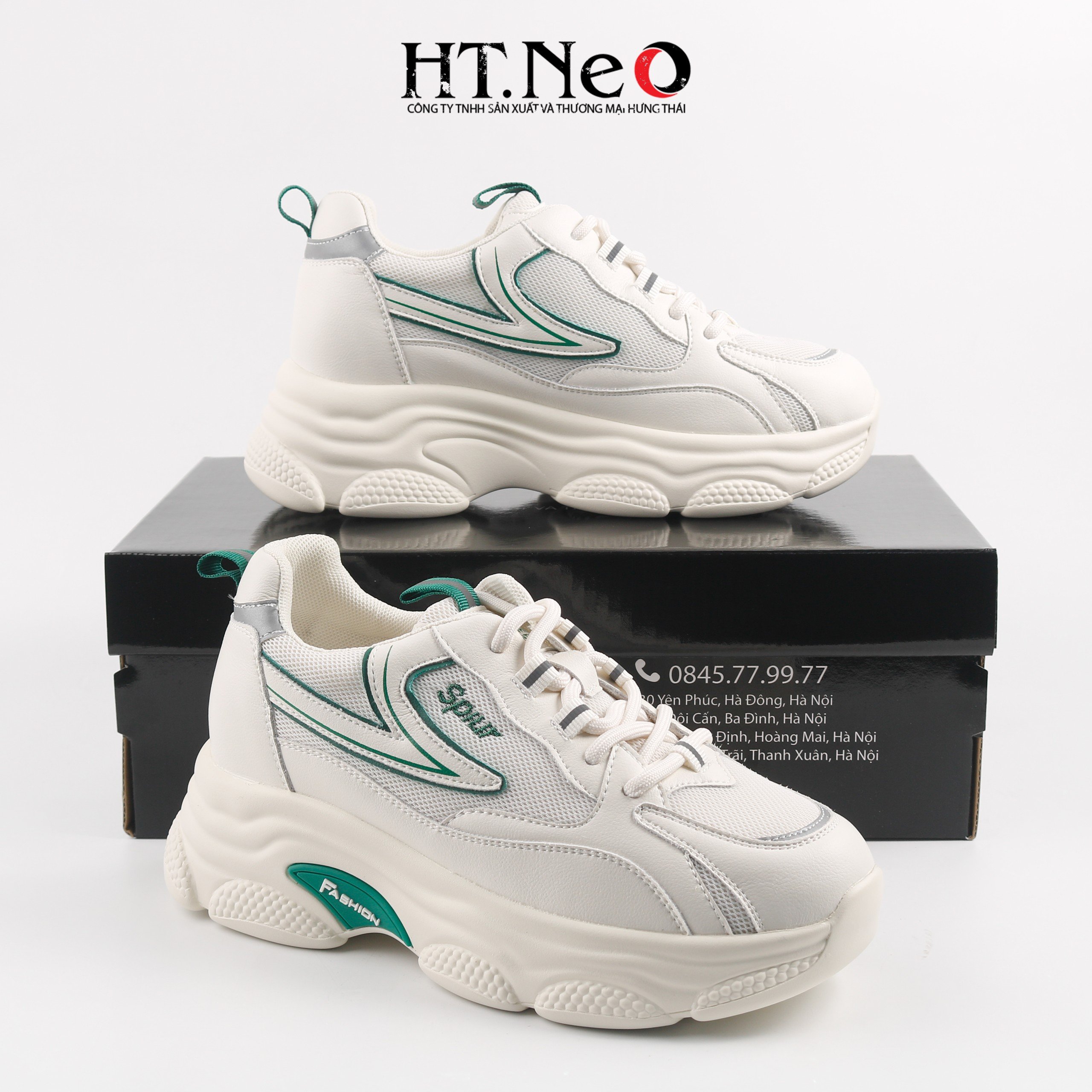 Giày thể thao, giày sneaker nữ đế cao su đúc, đế cao, chất liệu da kết hợp vải lưới, kiểu dáng trẻ trung, đi êm chân, thoải mái TTN09