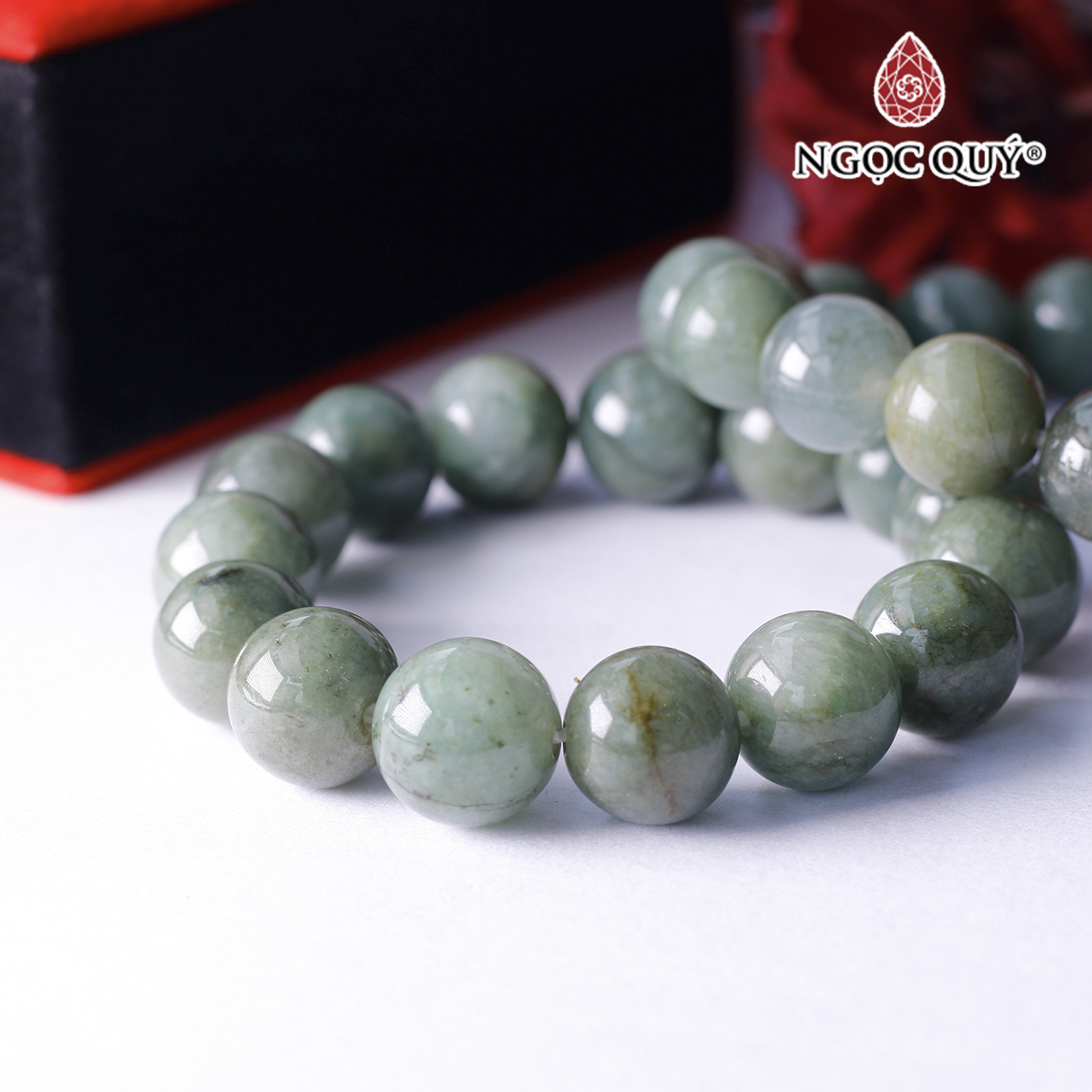 Vòng tay hạt trơn đá cẩm thạch dầu 12mm mệnh hỏa, mộc - Ngọc Quý Gemstones