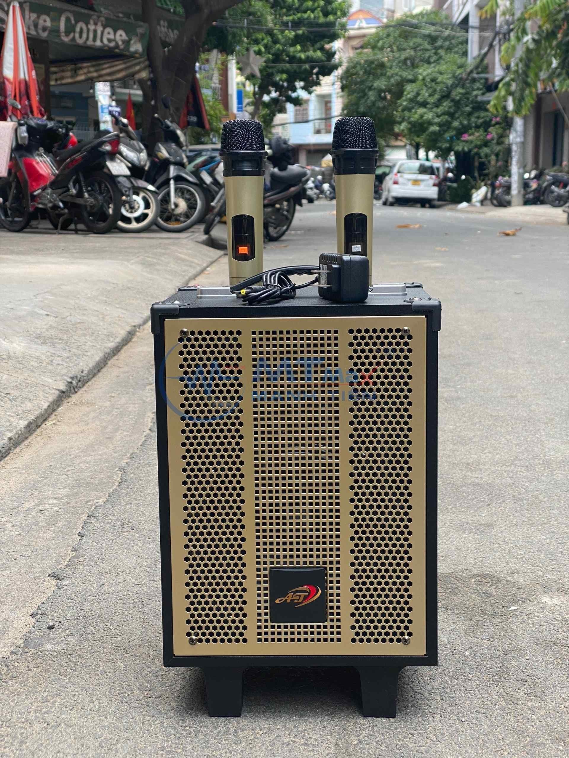 Loa Karaoke Di Động AT T9, Bass 20, Tặng 2 Micro Cộng suất 80w chuyên dùng cho karaoke gia đình kết nối bluetooth âm thanh cực hay