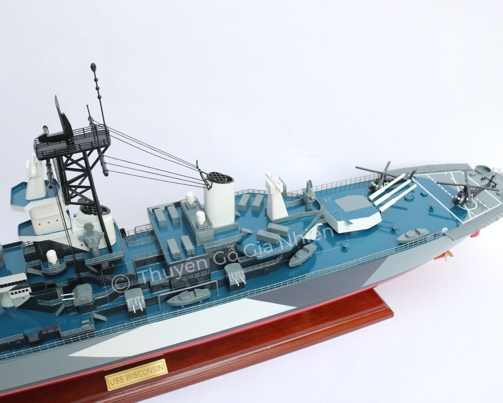 Mô Hình Thuyền Gỗ Phong Thủy Dạng Thuyền Chiến USS WISCONSIN BB64 Chính Hãng Hàng Xuất Khẩu Chất Lượng Cao