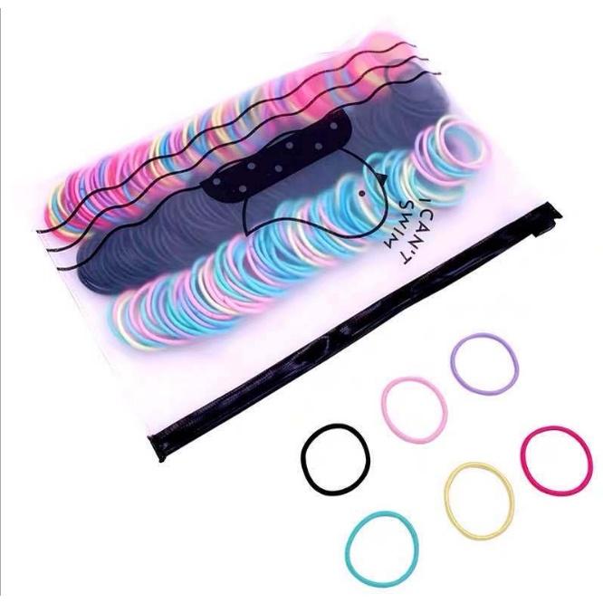 Túi zip 500 sợi thun cột tóc, chun buộc tóc du lịch siêu dễ thương, dây buộc tóc co giãn GD509-Thu