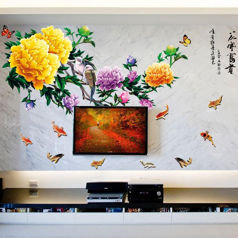 Decal dán tường Hoa mẫu đơn 3D to nhất