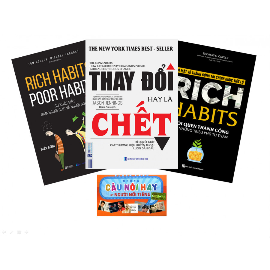 Combo Thay Đổi Thói Quen Trở Nên Giàu Có: Rich Habits, Rich Habits - Poor Habits, Thay Đổi Hay Là Chết (Quà Tặng Thẻ Flashcard Những Câu Nói Hay Của Người Nổi Tiếng)