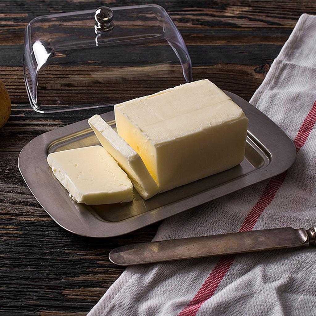 2x Stainless Steel Butter Dish with Lid Dessert Serving Tray Fruit Container