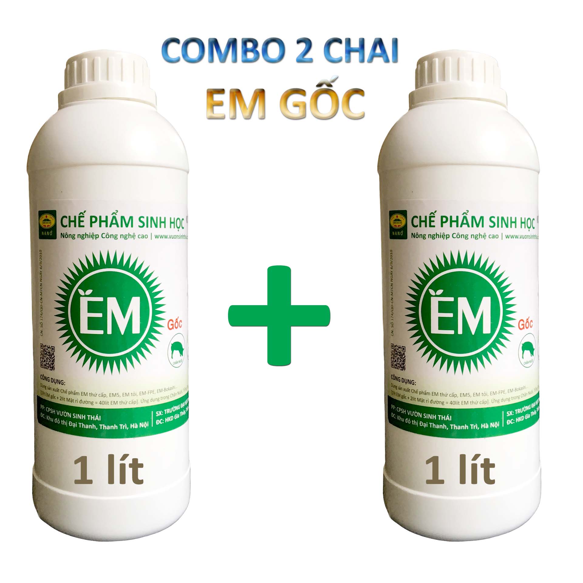 Combo 2 chai Chế phẩm sinh học EM gốc (EM1). Men vi sinh Đại Học Nông Nghiệp 1 Hà Nội. Chứa hàng tỷ bào tử hữu hiệu. Từ 1 lít EM gốc sản xuất ra 40 lít EM thứ cấp. HSD: 2 năm