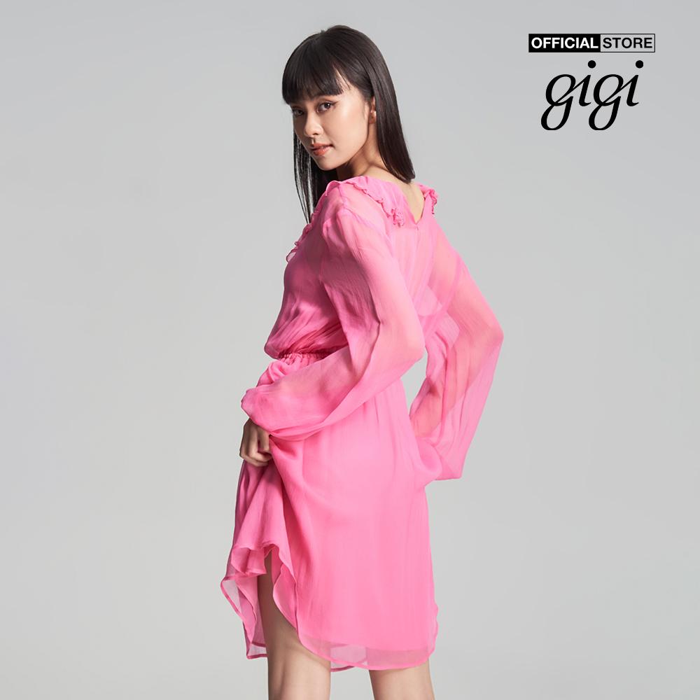 GIGI - Đầm mini tay dài cổ V nhún bèo nữ tính G2101D231132