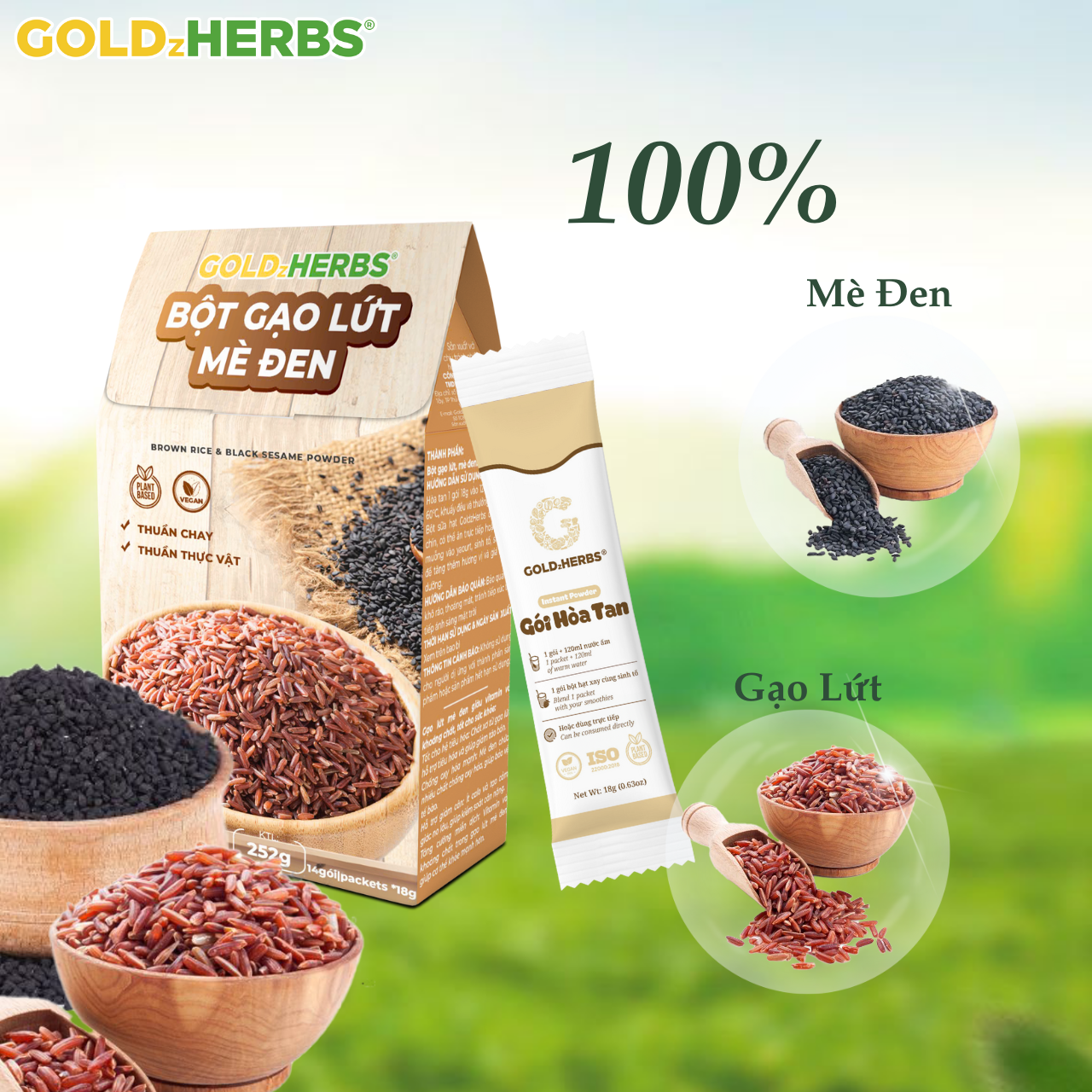 Bột gạo lứt mè đen GoldzHerbs – 14 gói/ 500g