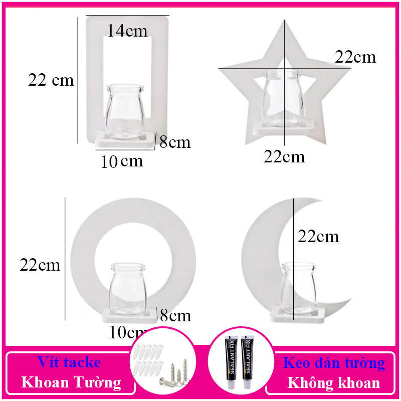 Kệ decor phòng ngủ, Trang trí lớp học, để chậu hoa treo tường, chất liệu gỗ Pitech cao cấp - C16