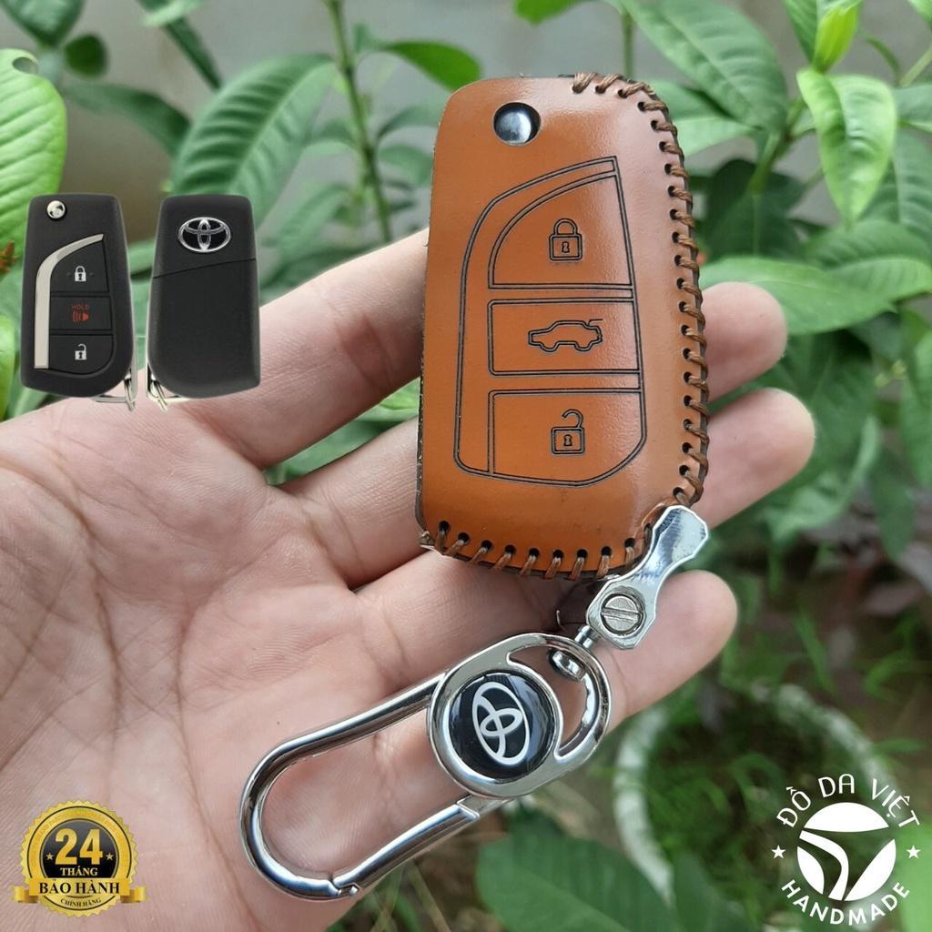 Bao Da Chìa Khóa TOYOTA Altis 14-18, Innova 17-23, Fortuner chìa gập.Da Bò Nhập Khẩu ITALIA, Khắc Tên + Số ĐT