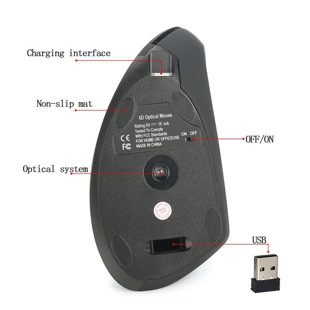 HXSJ Wireless Mouse Vertical Mice Ergonomic Rechargeable 3 DPI optional Adjustable 2400 DPI Mouse with USB charging