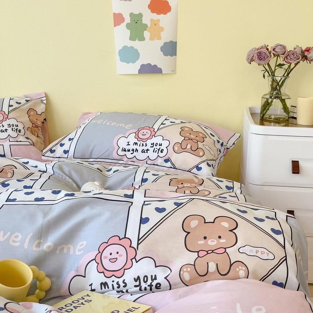 Bộ Chăn Ga Gối Cotton 100% - Thỏ Và Gấu