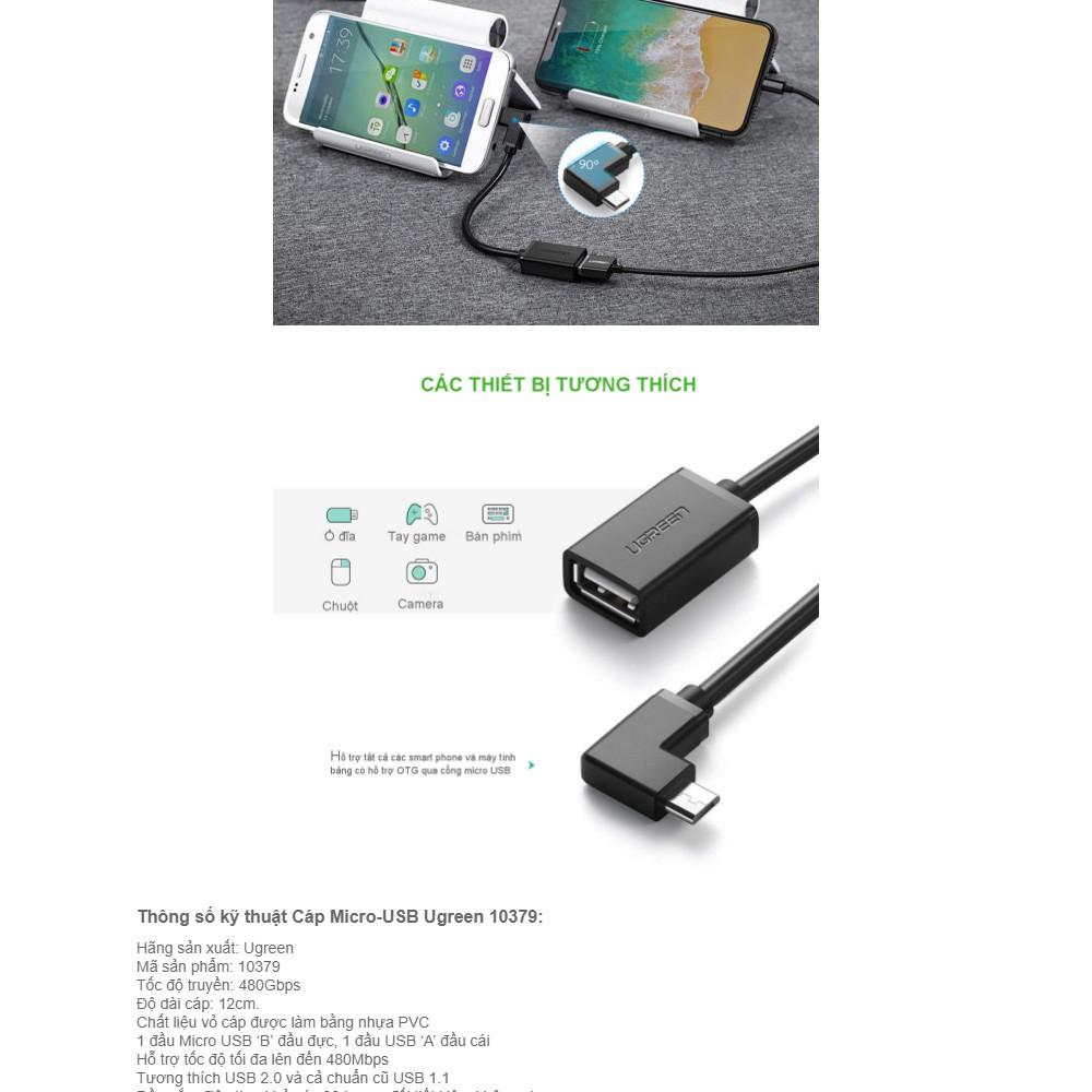 Dây USB2.0 sang Micro USB vuông góc, hỗ trợ OTG dài 15cm UGREEN US119 10379 - Hàng chính hãng