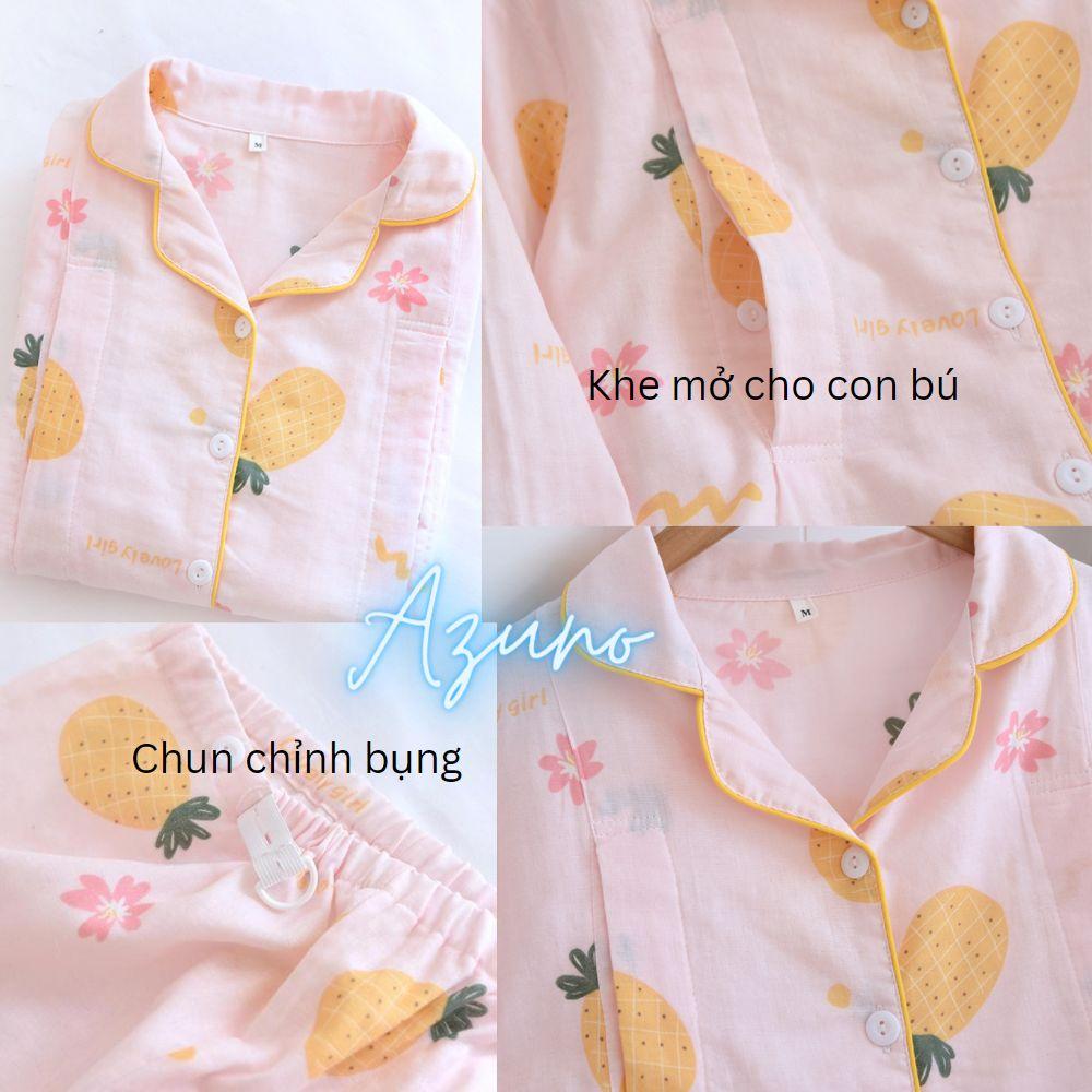 Bộ Đồ Bầu, Pijama Mặc Sau Sinh Cho Mẹ AZ61 Chất Liệu Xô Nhật Mặc Hè Thu Có Khe Mở Cho Con Bú Và Chun Chỉnh Bụng