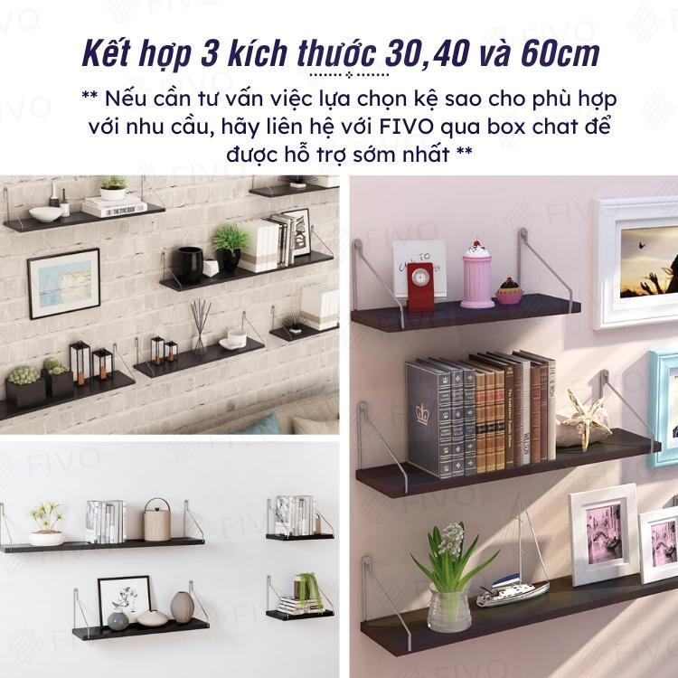 Combo Kệ Trang Trí Treo Tường Đủ Kích Thước Gỗ MDF FIVO FB40 Không Cần Khoan Với Móc Treo Inox - Hàng Chính Hãng