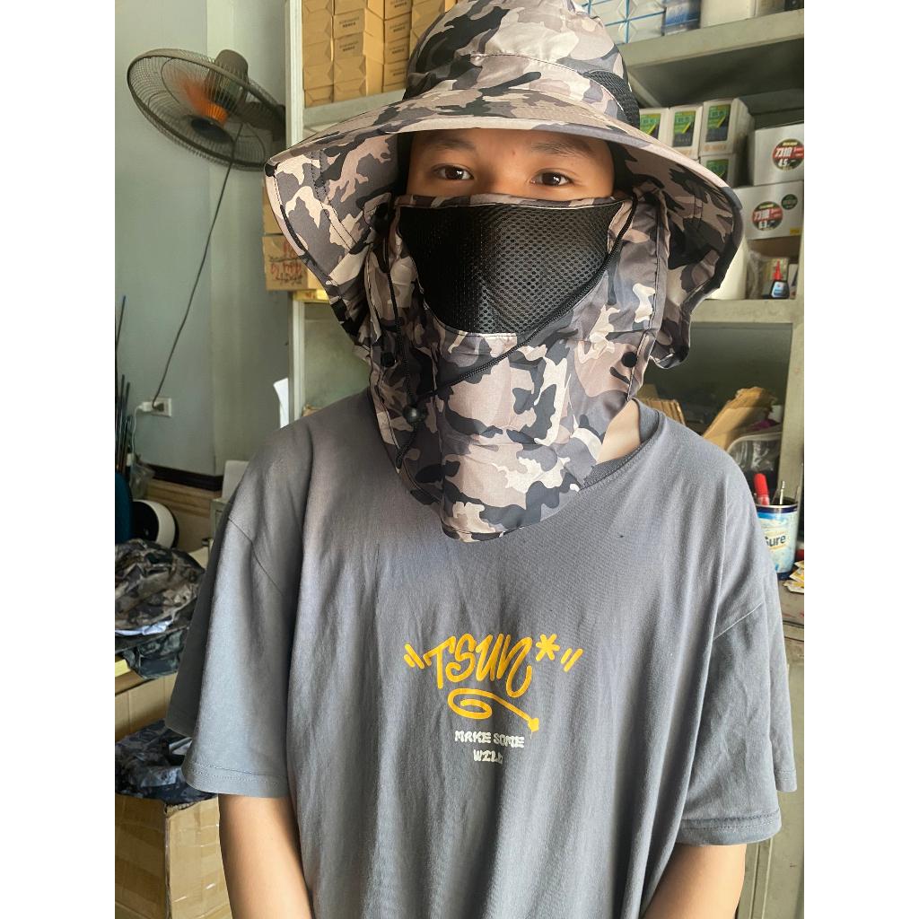 Mũ câu cá - Mũ chống nắng vành rộng - Nón đi nắng - Mũ chống nắng đi câu kèm khăn che gáy vải gió có thể tháo rời