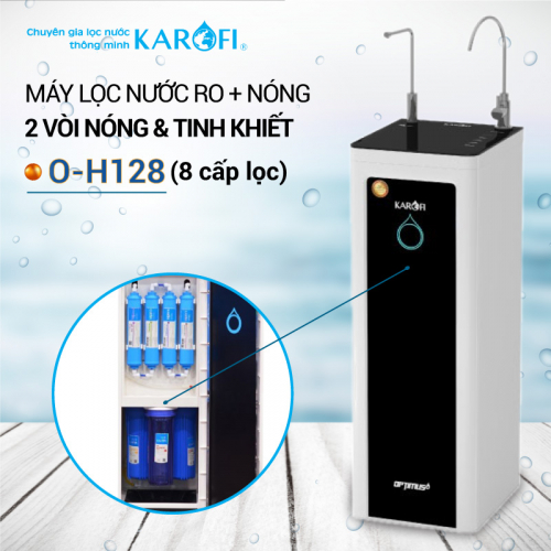 Máy lọc nước 2 vòi nóng nguội Karofi Optimus Hot O-H128/H 8 lõi, điều chỉnh nhiệt độ tùy ý - Hàng chính hãng