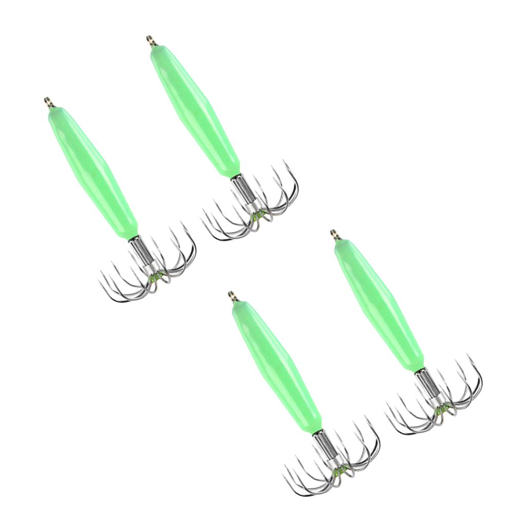 4pcs Stainless Steel Luminous Squid Jig Hook Barrel Umbrella Octopus Hooks